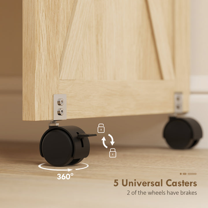 HOMCOM Sewing Machine Table on Wheels, Folding Craft Table with 2 Bins, Storage Shelf, 18 Pegs, Lockable Wheels, Brown