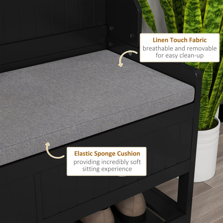 HOMCOM Coat Rack Shoe Bench, Hall Tree with Bench and Shoe Storage, Entryway Bench with 4 Hooks, 2 Drawers, 2 Shelves, Black