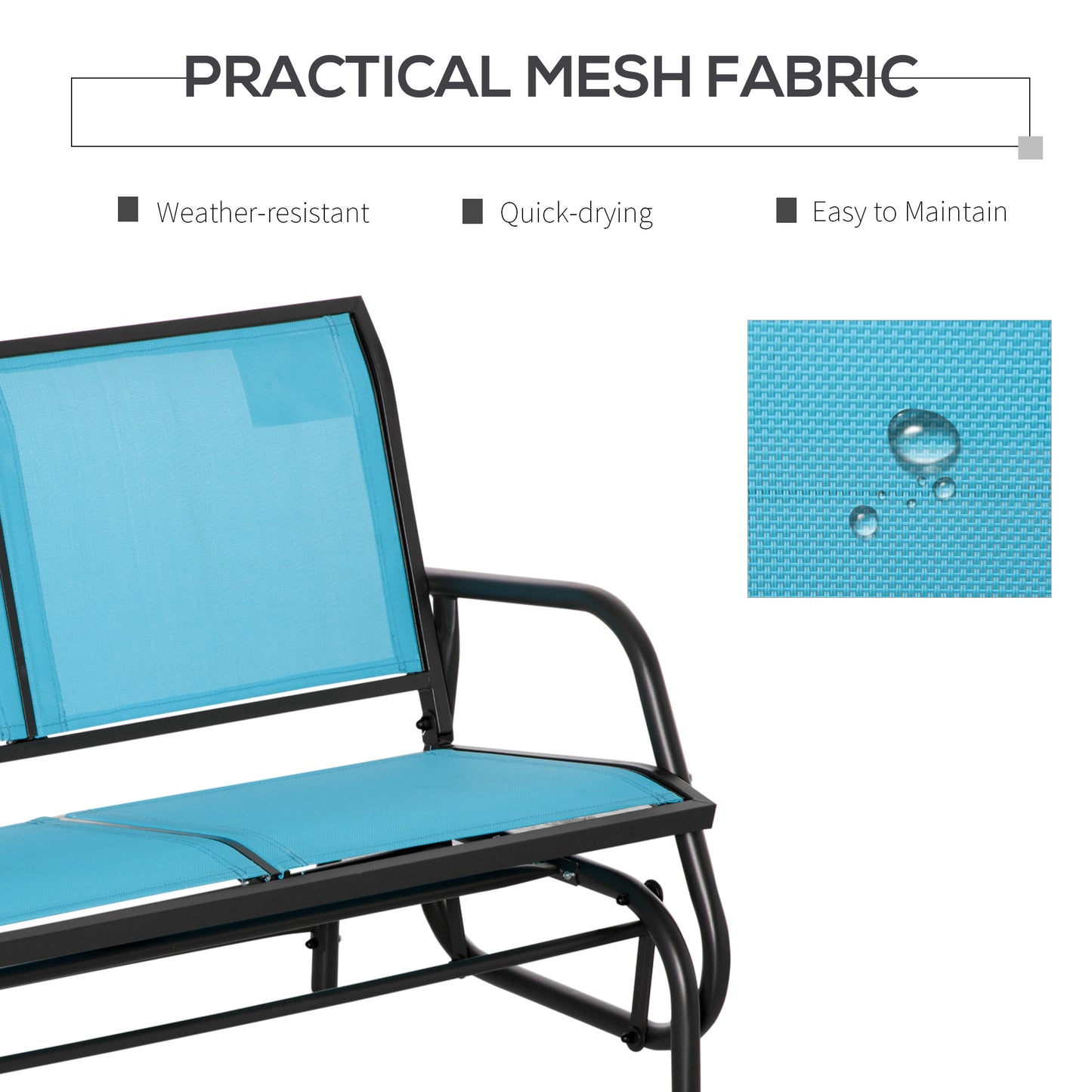 Outsunny Patio Double Glider Outdoor Steel Sling Fabric Gliding Bench Garden Swing Chair Heavy-Duty Porch Rocker Garden Loveseat Blue