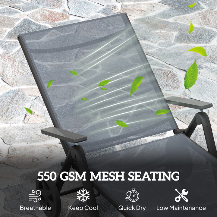 Outsunny Outdoor Lounge Chair, 5-Level Adjustable Folding Chaise Chair with 2 Wheels for Backyard, Beach, Poolside, Grey