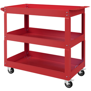 DURHAND 3 Tier Rolling Tool Cart with Wheels, 330 LBS Capacity Heavy Duty Utility Cart, Mobile Service Cart for Garage, Red