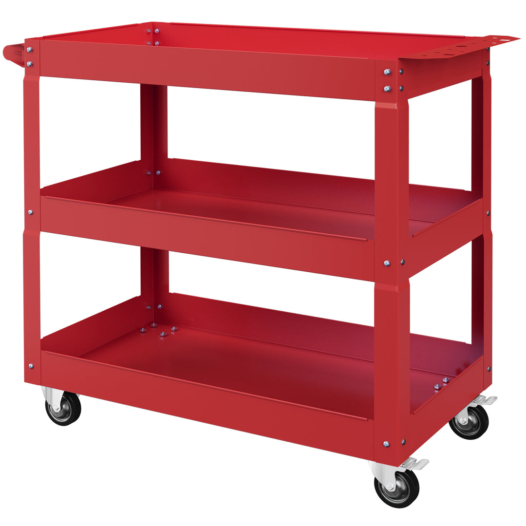 DURHAND 3 Tier Rolling Tool Cart with Wheels, 330 LBS Capacity Heavy Duty Utility Cart, Mobile Service Cart for Garage, Red