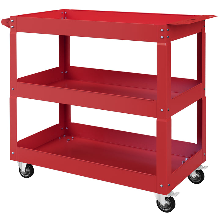 DURHAND 3 Tier Rolling Tool Cart with Wheels, 330 LBS Capacity Heavy Duty Utility Cart, Mobile Service Cart for Garage, Red