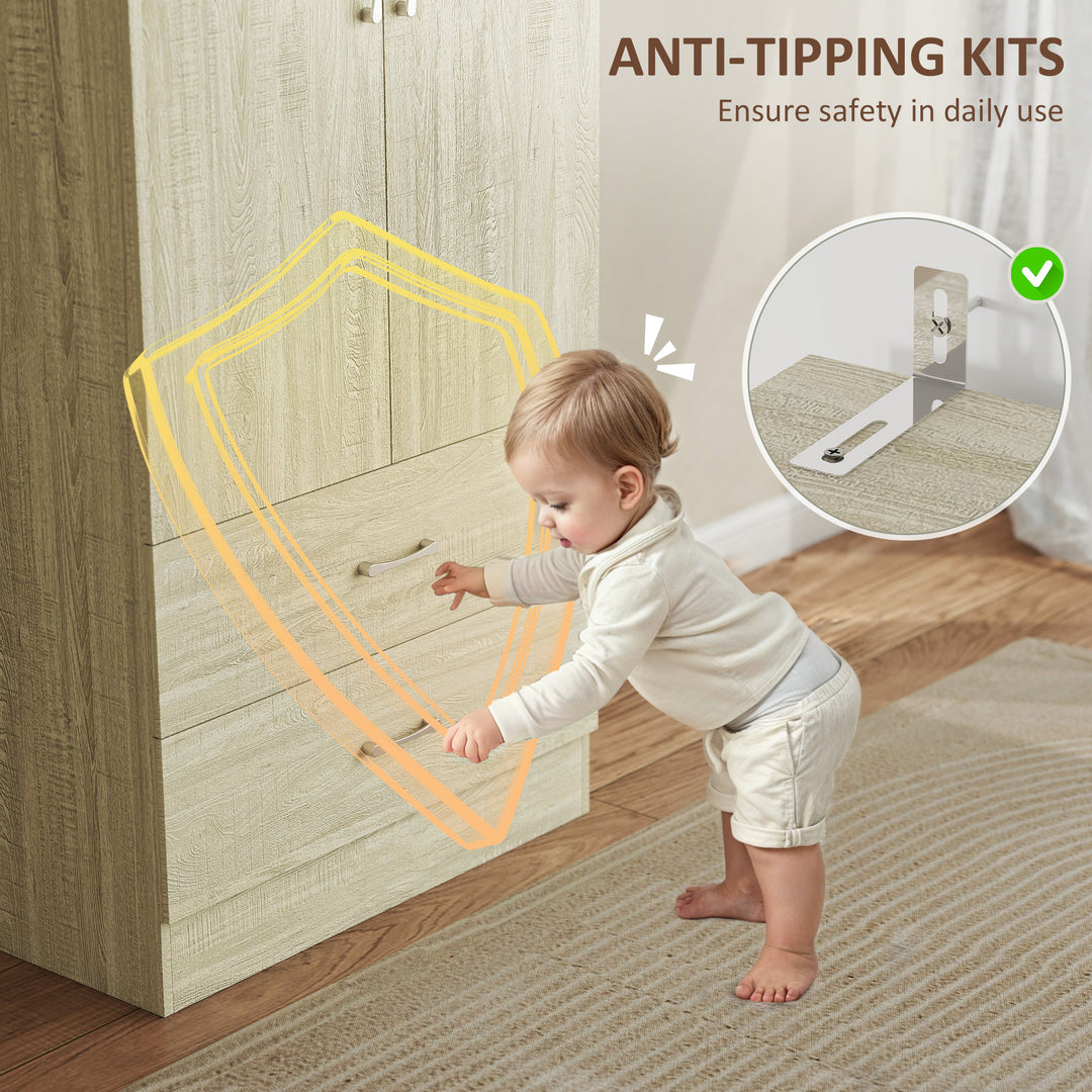 HOMCOM Wardrobe Closet Armoire with Hanging Rod and 2 Doors, Clothes Storage Organizer with 2 Drawers for Bedroom, Oak