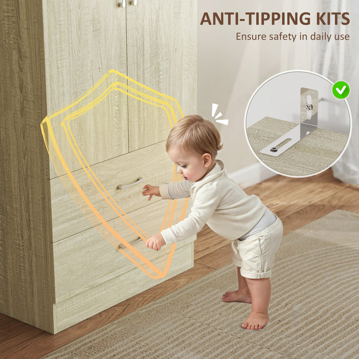 HOMCOM Wardrobe Closet Armoire with Hanging Rod and 2 Doors, Clothes Storage Organizer with 2 Drawers for Bedroom, Oak