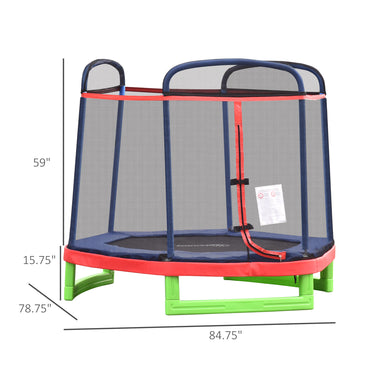 Outsunny 84.75" Kids Trampoline 7 FT Indoor Outdoor Trampolines with Safety Net Enclosure Built-in Zipper Padded Covering, for Boys and Girls, Red