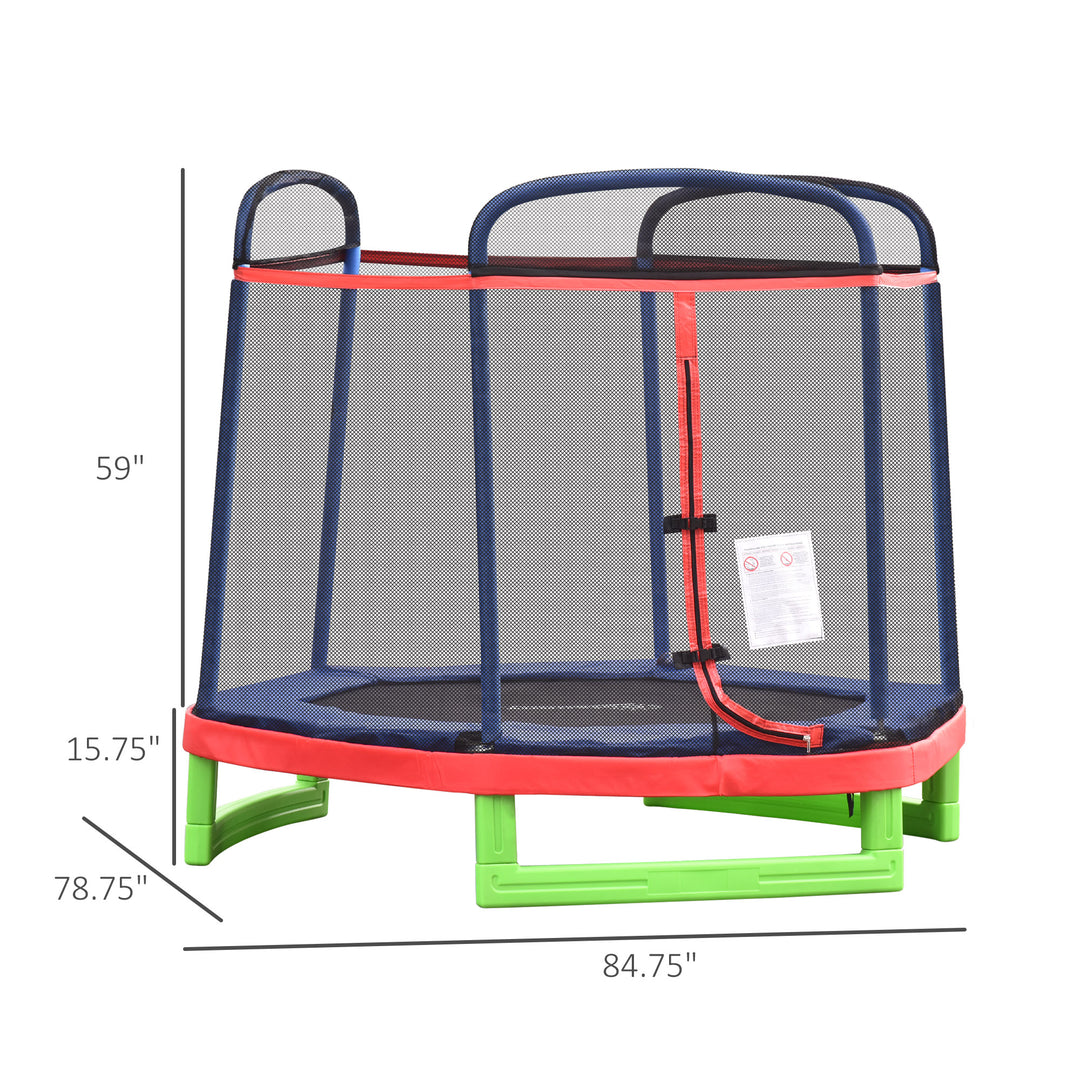 Outsunny 84.75" Kids Trampoline 7 FT Indoor Outdoor Trampolines with Safety Net Enclosure Built-in Zipper Padded Covering, for Boys and Girls, Red