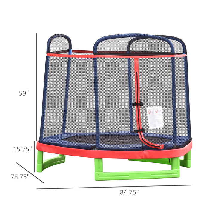 Outsunny 84.75" Kids Trampoline 7 FT Indoor Outdoor Trampolines with Safety Net Enclosure Built-in Zipper Padded Covering, for Boys and Girls, Red