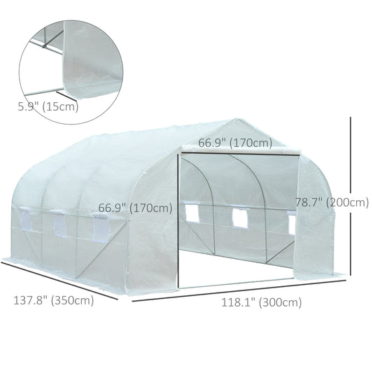 Outsunny 11.5'x9.8'x6.6' Portable Walk-In Tunnel Greenhouse Garden Warm House - White