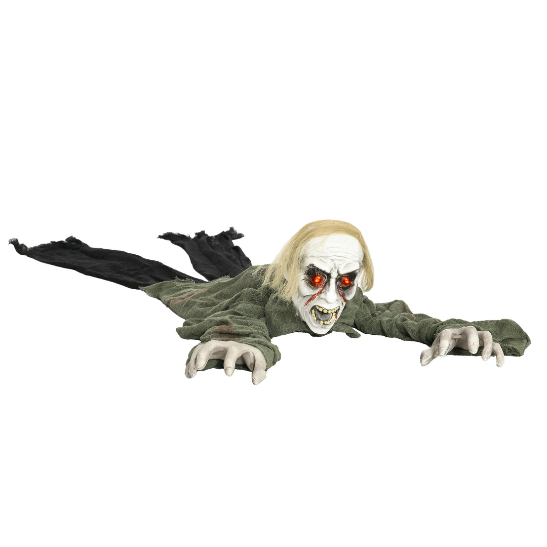 HOMCOM 66" Outdoor Halloween Decoration Crawling Zombie, Animated Prop Decor with Sound Activated, Light Up Eyes