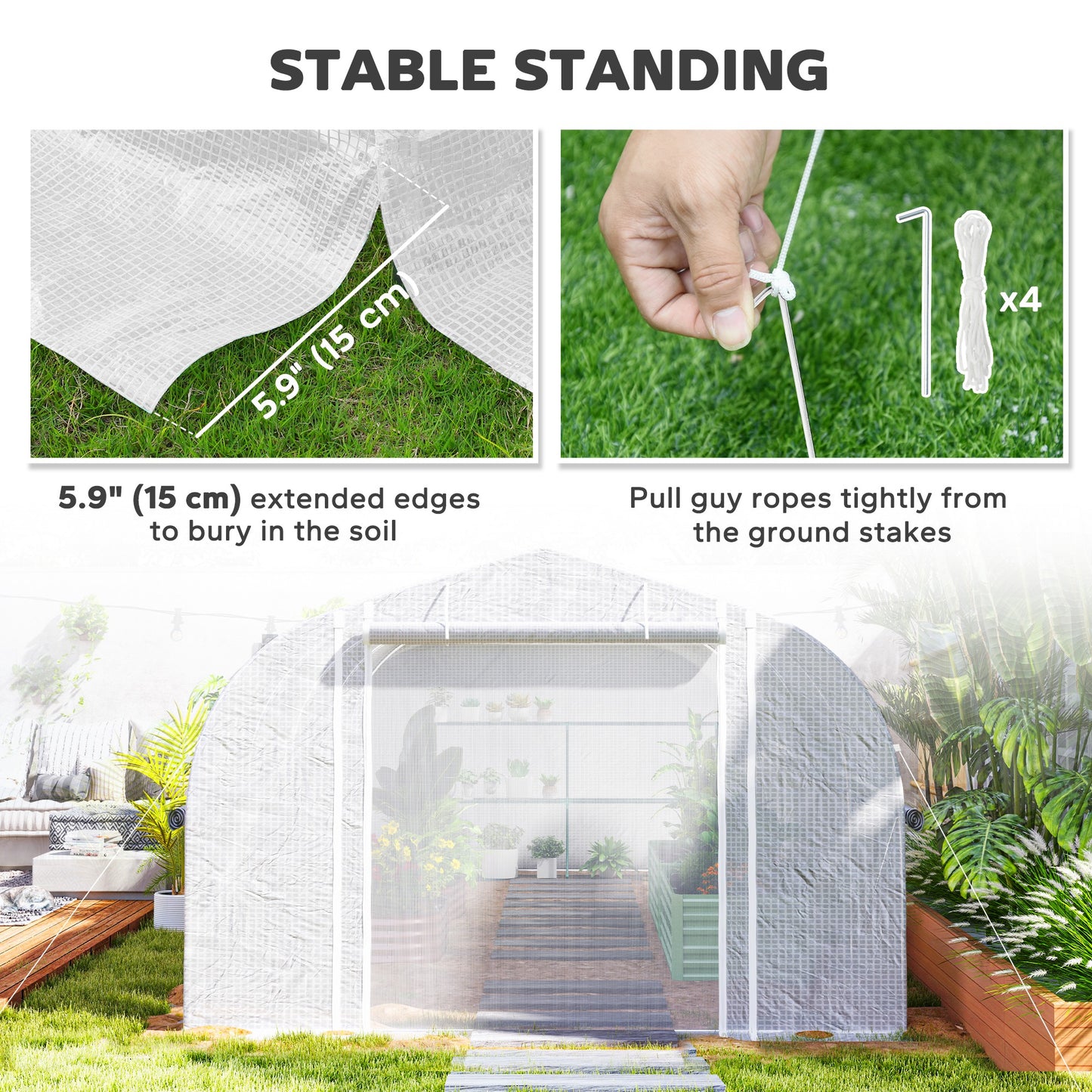 Outsunny 19.5' x 10' x 7.5' Walk-in Tunnel Greenhouse with 3 Roll-Up Doors and Large Mesh Windows, Outdoor Green House, Plant Hot House Tent with Galvanized Steel Frame, Green
