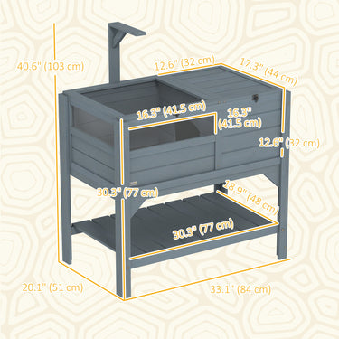 PawHut Wooden Tortoise House Habitat with Shelf, Light Support Frame, Tray for Indoor Use, 33" L x 20" W x 41" H