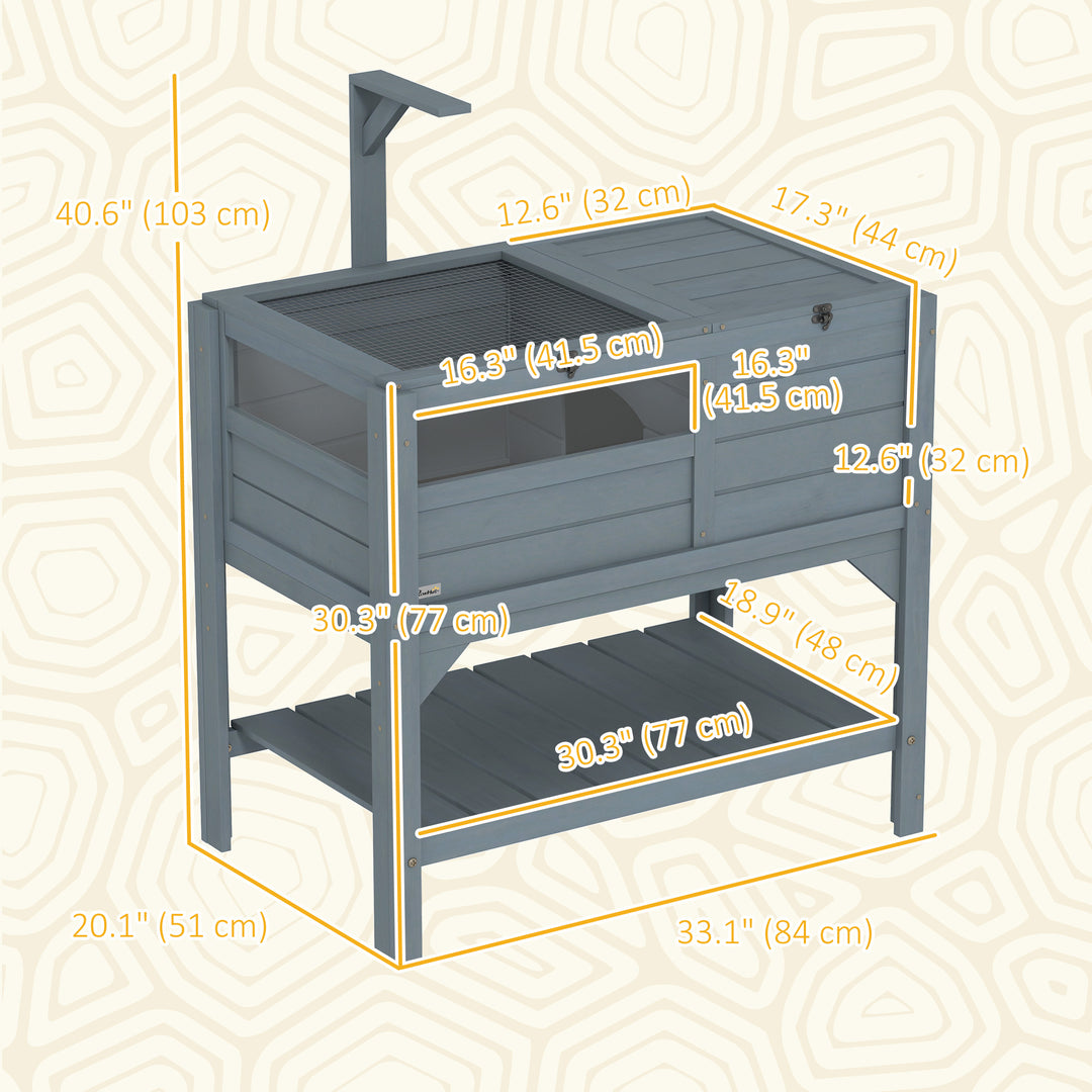 PawHut Wooden Tortoise House Habitat with Shelf, Light Support Frame, Tray for Indoor Use, 33" L x 20" W x 41" H