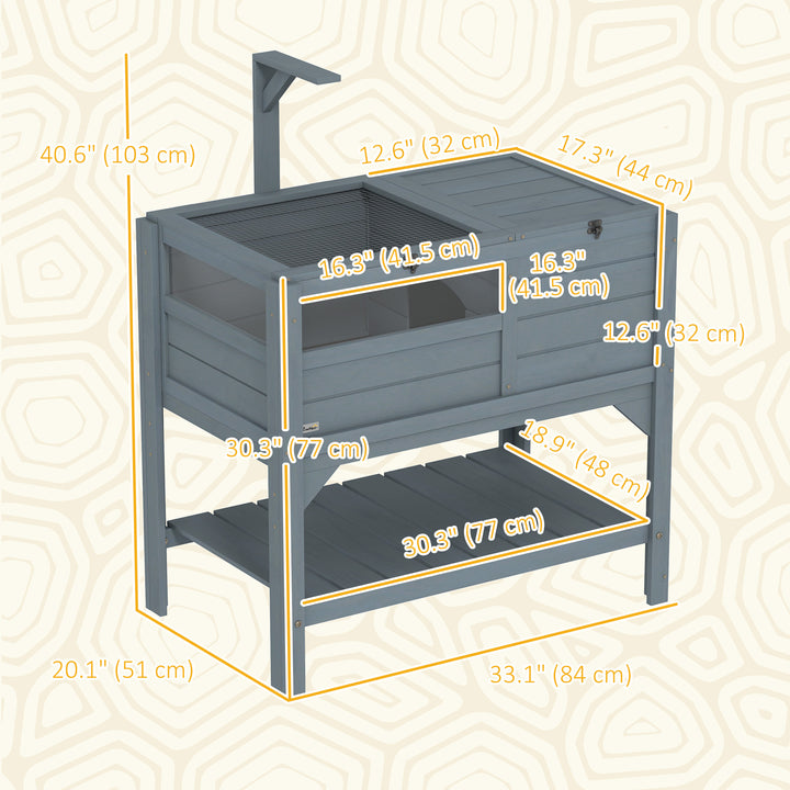 PawHut Wooden Tortoise House Habitat with Shelf, Light Support Frame, Tray for Indoor Use, 33" L x 20" W x 41" H