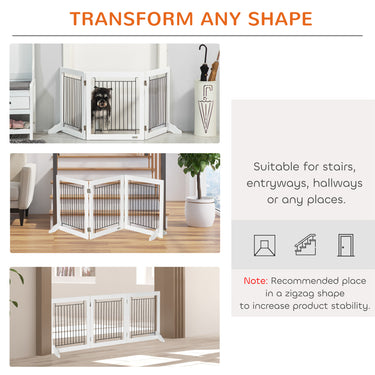 PawHut Freestanding Pet Gate, Folding Dog Gate with 2 Support Feet, 24" High, 3 Panels, for Small Dogs, Indoor Use - White