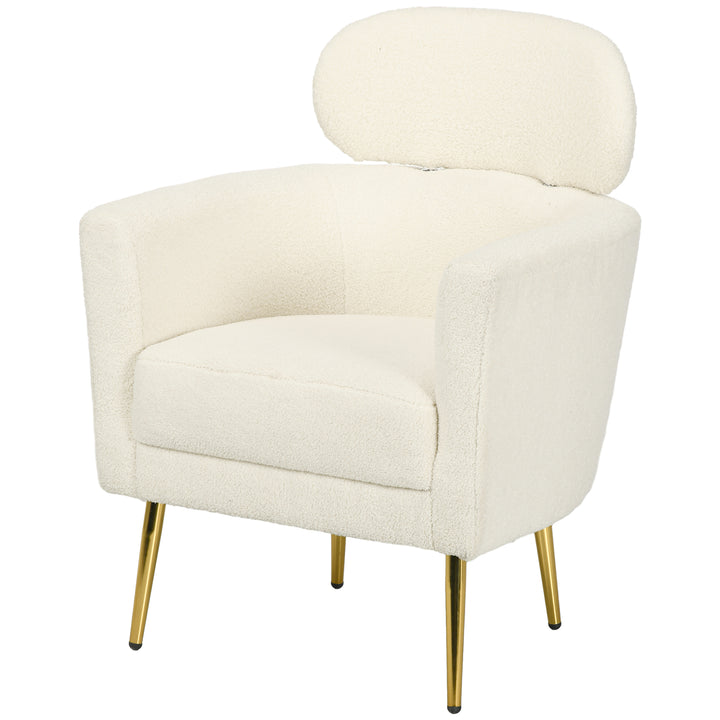 HOMCOM Barrel Accent Chair with Detachable Headrest, Modern Armchair for Living Room, Home Office, Cream White
