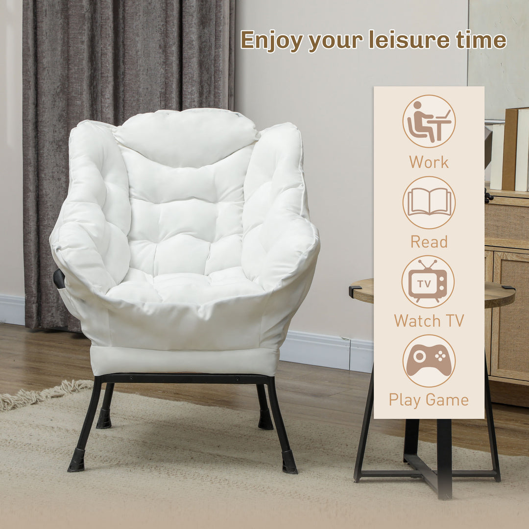 HOMCOM Modern Accent Chair, Armchair with Side Pockets and Solid Steel Legs, Comfy Reading Chair for Living Room, Cream White