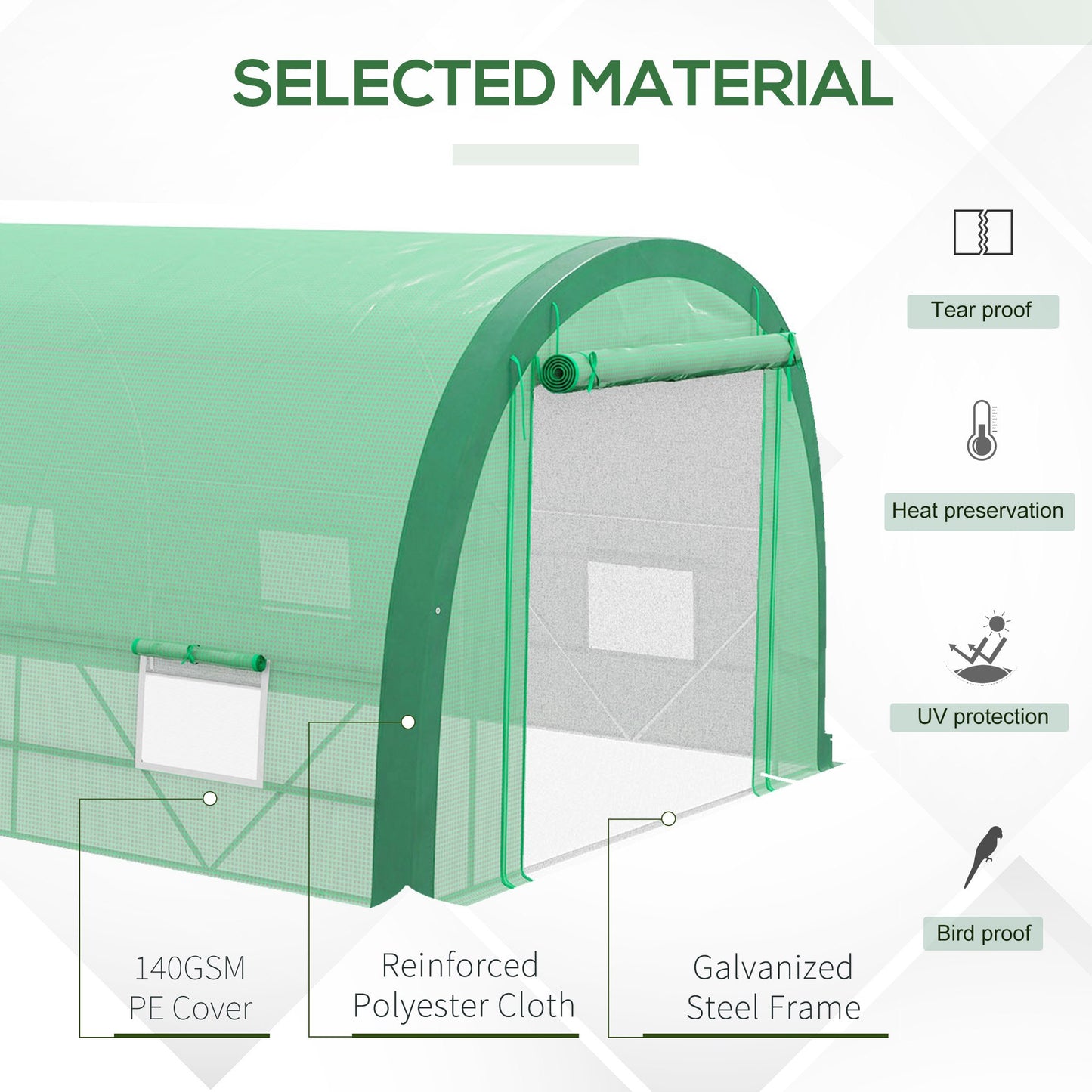 Outsunny 19.5' x 10' x 6.5' Upgraded Tunnel Greenhouse Green House with Mesh Door and Windows, 15 Plant Labels and Gloves, Green