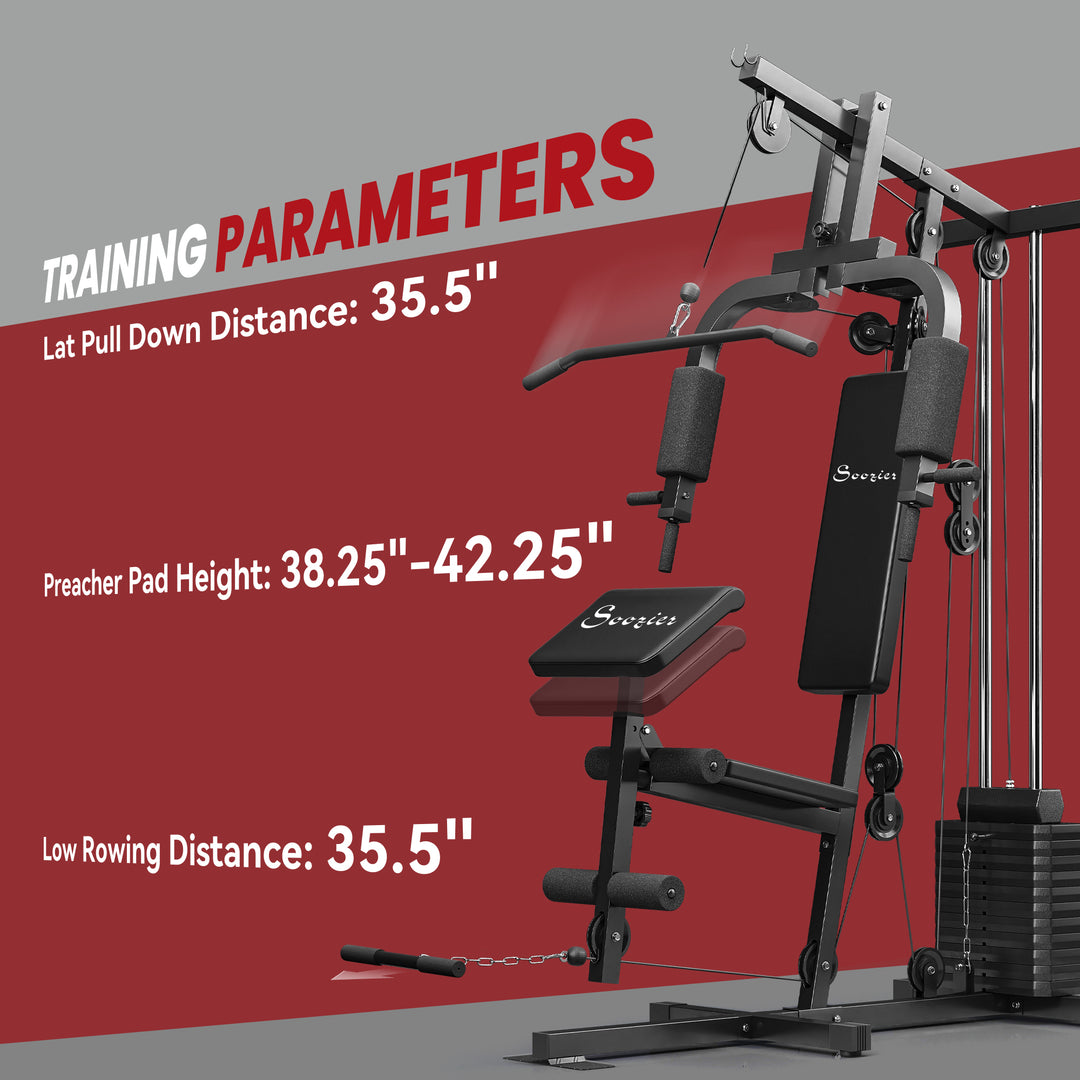 Soozier Home Gym Equipment Weight Training Machine, Multifunction Workout Machine with 143lbs Weight Stack for Full Body Workout and Strength Training, Black