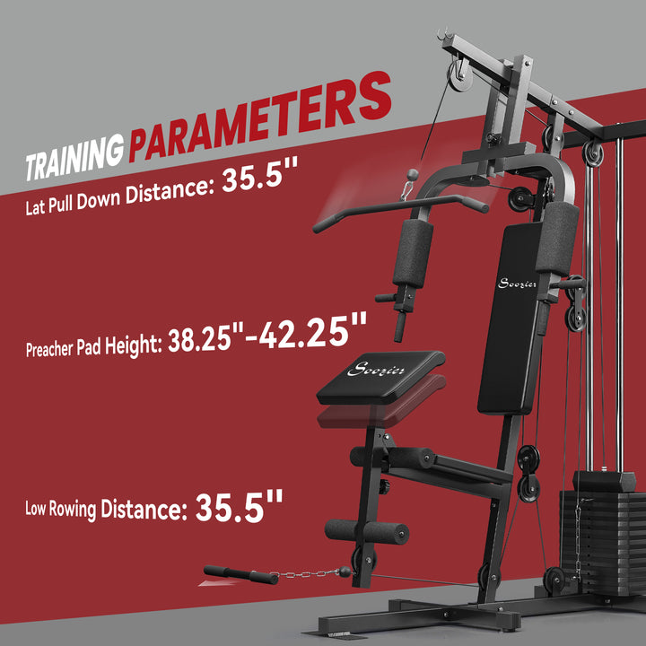 Soozier Home Gym Equipment Weight Training Machine, Multifunction Workout Machine with 143lbs Weight Stack for Full Body Workout and Strength Training, Black