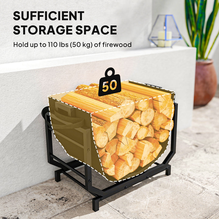 Outsunny Firewood Rack Outdoor, Heavy-Duty Log Holder with Log Tote Bag for Fireplace, Indoor Fire Wood Storage Rack