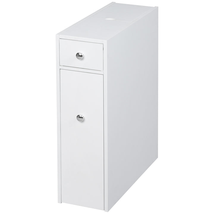 HOMCOM Space Saving Toilet Paper Cabinet, Narrow Bathroom Cabinet with Drawers and Hidden Storage, White
