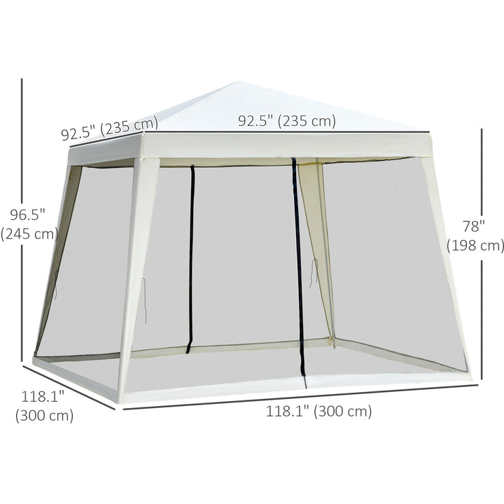 Outsunny 10x10ft Party Tent Canopy with Netting, Patio Screen House Slant Leg Outdoor Gazebo Sun Shade Shelter, Beige