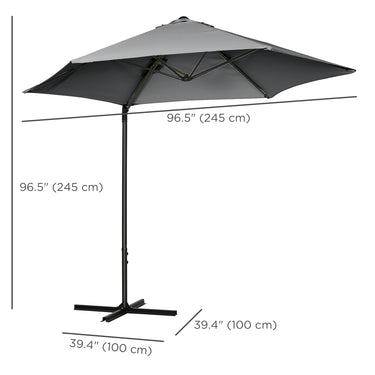 Outsunny 8.5FT Outdoor Cantilever Roma Parasol with 360° Rotation and Cross Base, Offset Patio Umbrella for Garden, Dark Grey
