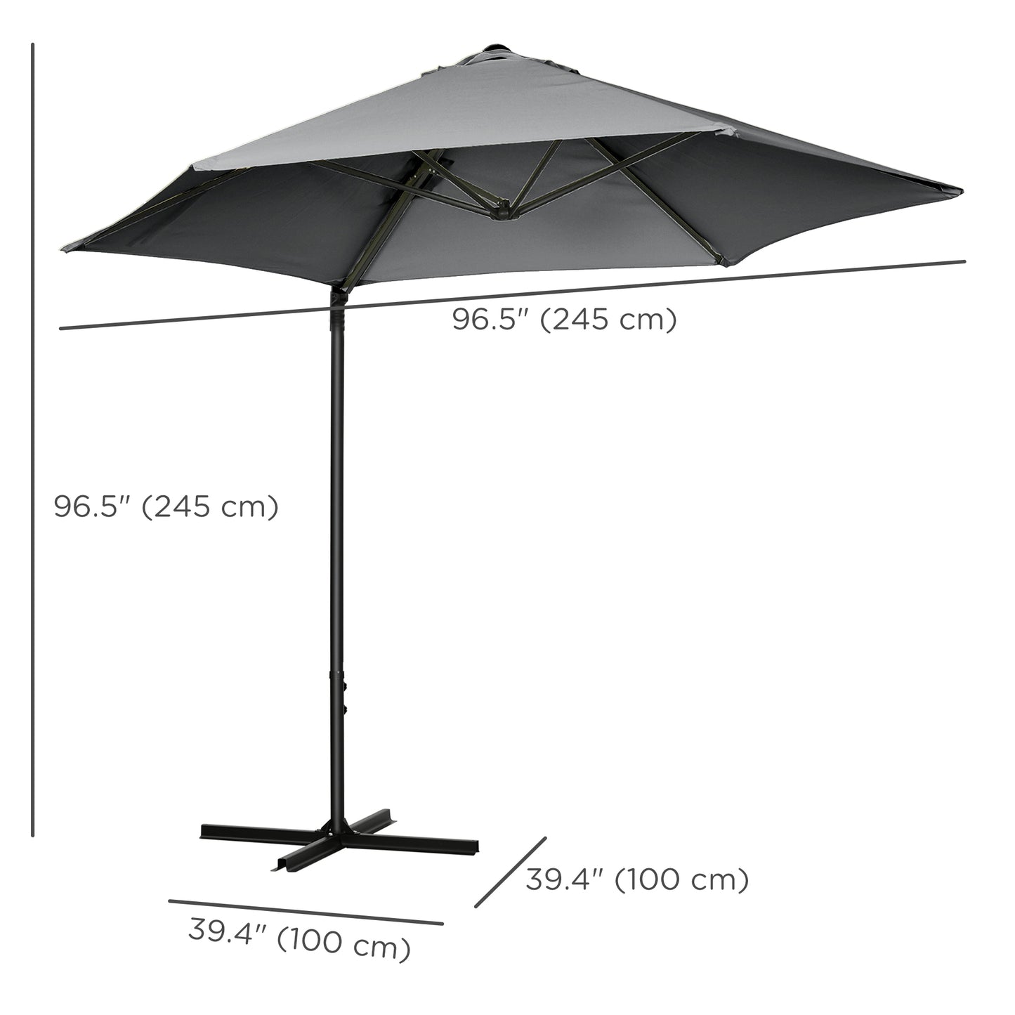 Outsunny 8.5FT Outdoor Cantilever Roma Parasol with 360Â° Rotation and Cross Base, Offset Patio Umbrella for Garden, Dark Grey