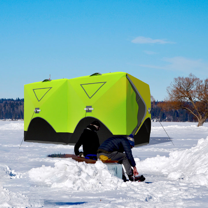 Outsunny 8-Person Insulated Ice Fishing Tent Shelter with Ventilation Windows and Carry Bag, for -22℉, Blue