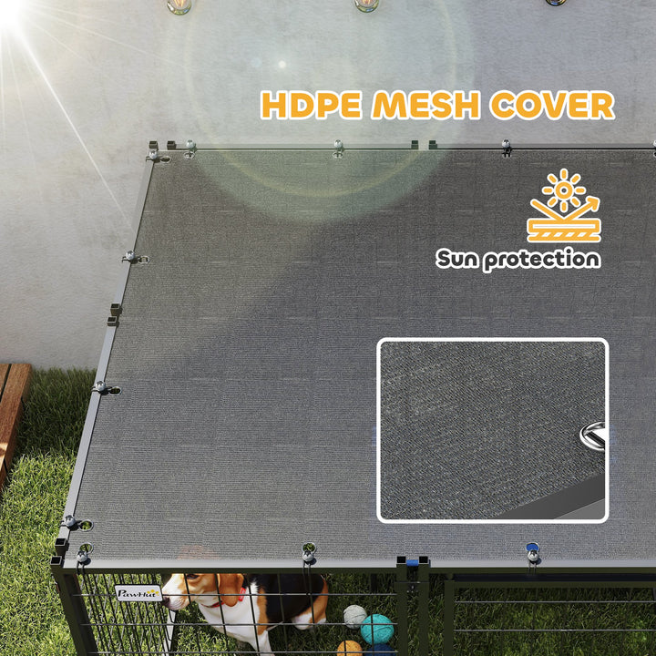 PawHut Outdoor Dog Run with Adjustable & Rotatable Dog Bowls, Sun-Shade Cover, for Small and Medium Dogs, 4.6' x 4.6' x 3.7'