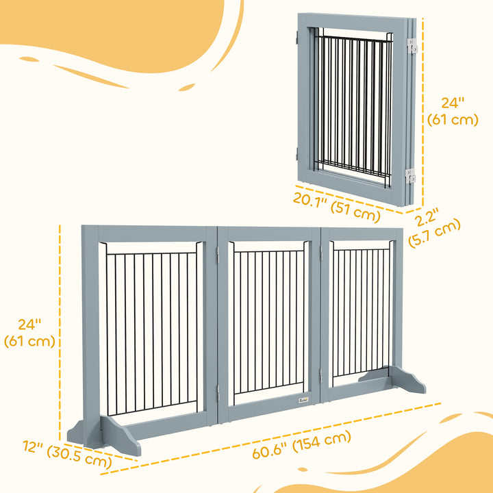 PawHut Freestanding Pet Gate, Folding Dog Gate with 2 Support Feet, 24" High, 3 Panels, for Small Dogs, Indoor Use - White