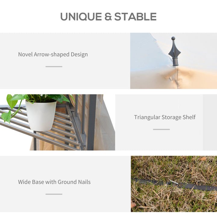 Outsunny 10' x 10' Steel Outdoor Patio Gazebo Canopy with Removable Mesh Curtains, Display Shelves, & Steel Frame, Grey