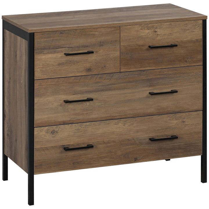 HOMCOM Dresser for Bedroom with 4 Drawers, Chest of Drawers with Metal Frame and Handles for Living Room, Hallway, Brown