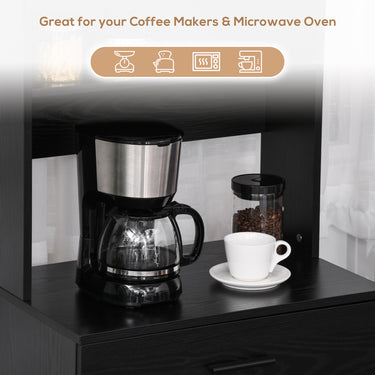 HOMCOM Modern Kitchen Buffet with Hutch Wooden Storage Cupboard with Microwave Counter 2 Cabinet and Drawer for Dining Room Living Room Black