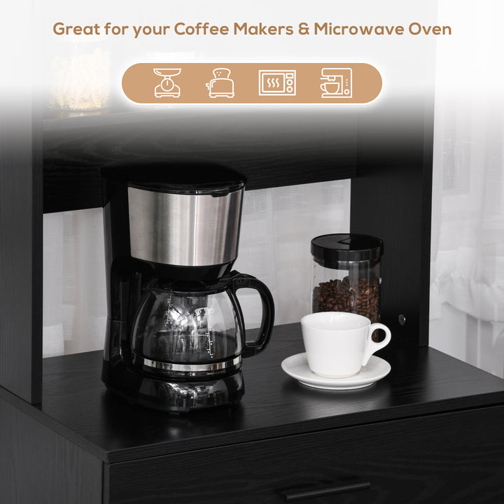 HOMCOM Modern Kitchen Buffet with Hutch Wooden Storage Cupboard with Microwave Counter 2 Cabinet and Drawer for Dining Room Living Room Black