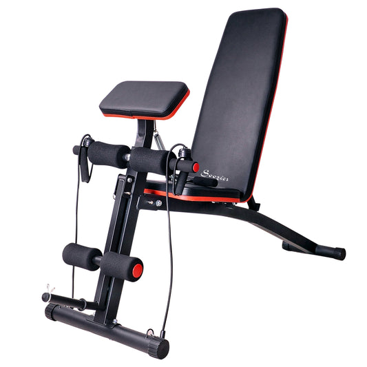 Soozier Foldable Press Bench Adjustable Dumbbell, Weight Training Bench Exercises Gym Chair, Black & Red