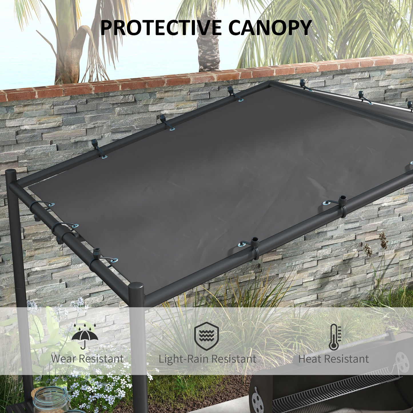Outsunny 7' x 5' BBQ Grill Gazebo Tent, Garden Grill Canopy with Steel Frame and Hooks, Outdoor Sun Shade, Grey