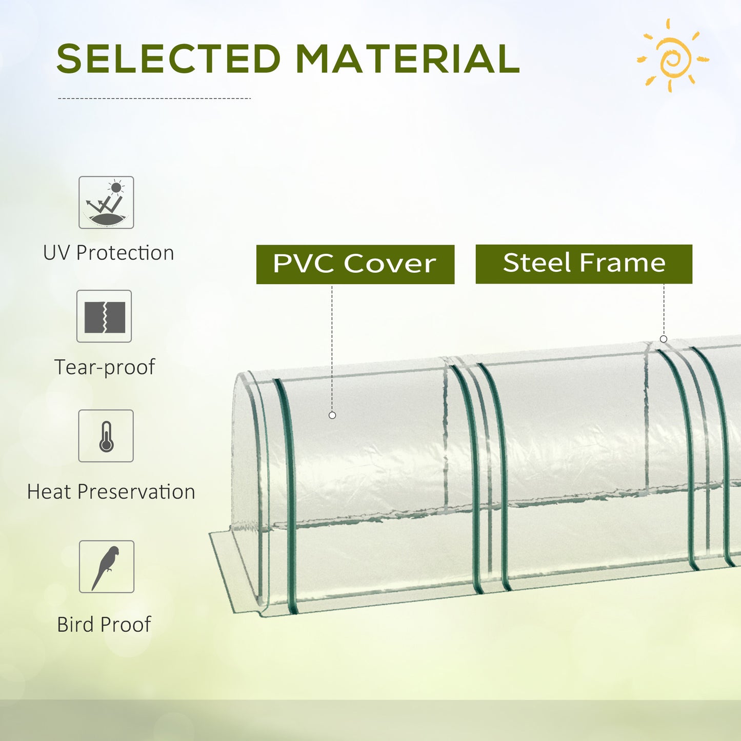 Outsunny 138"x39"x32" Transparent PVC Mini Tunnel Greenhouse Garden Green Grow Shed Portable Plant Flower Warm House Steel Frame Zipped Doors