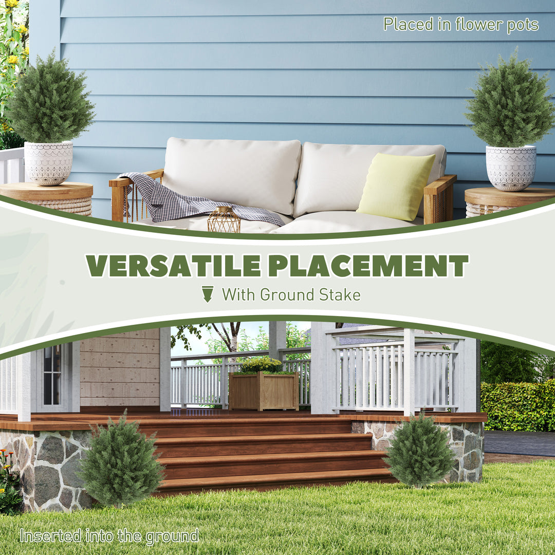 HOMCOM 24" Artificial Cypress Trees with Ground Stake, Set of 2 Artificial Plants for Indoor & Outdoor, UV Resistant, Green