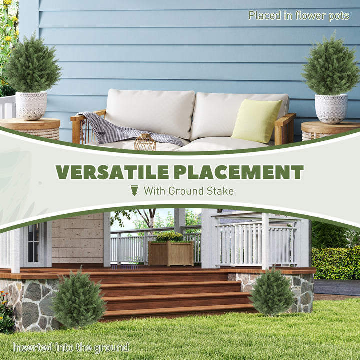 HOMCOM 24" Artificial Cypress Trees with Ground Stake, Set of 2 Artificial Plants for Indoor & Outdoor, UV Resistant, Green