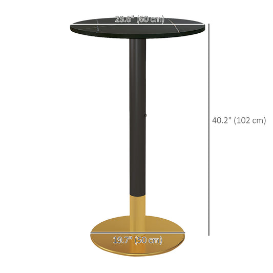 HOMCOM High Top Bar Table, Modern Round Dining Table with Faux-marbled Top and Gold Base, Bistro Table for 2 People, Black