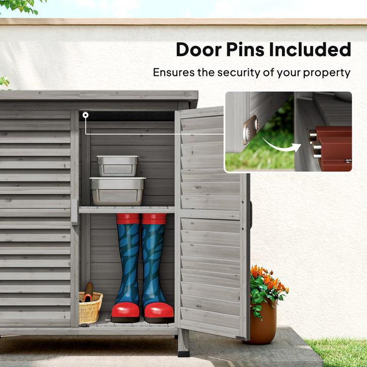 Outsunny Wooden Garden Storage Shed Kit Wood Garage Tool Organisation Cabinet with 2 Door , 34" x 18" x 38", Grey