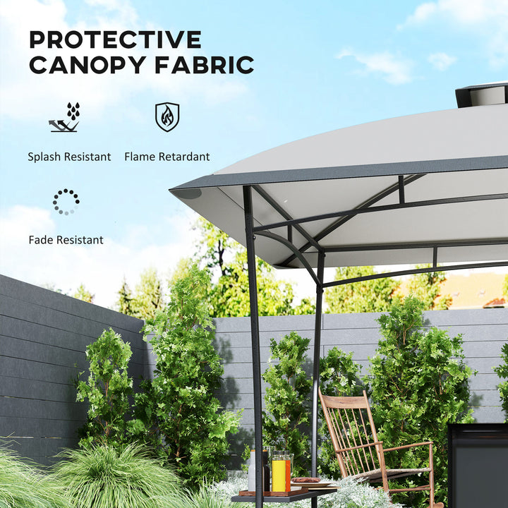 Outsunny 8' x 5' Outdoor Grill Gazebo, Double Tiered Barbecue Grill Gazebo Shelter with 2 Side Shelves and Hook, Light Grey