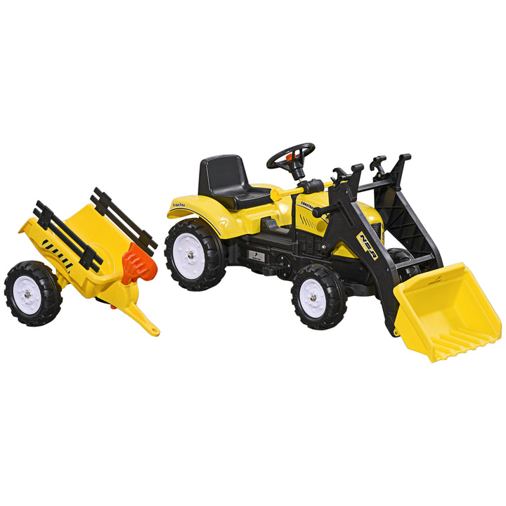 Aosom Front Loader Excavator Ride On Toy Pedal Control with 6 Wheels Controllable Bucket for 3 Year Old, Yellow