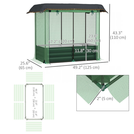 Outsunny Galvanized Steel Planter Box with Crop Cage and Shade Cloth, Raised Garden Bed for Flowers, Vegs and Herbs