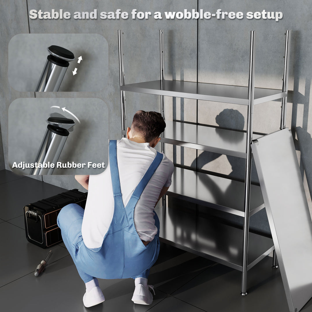 HOMCOM Bakers Rack, 5-Tier Stainless Steel Kitchen Storage Shelf with Adjustable Heights for Spices, Pots and Pans, Silver