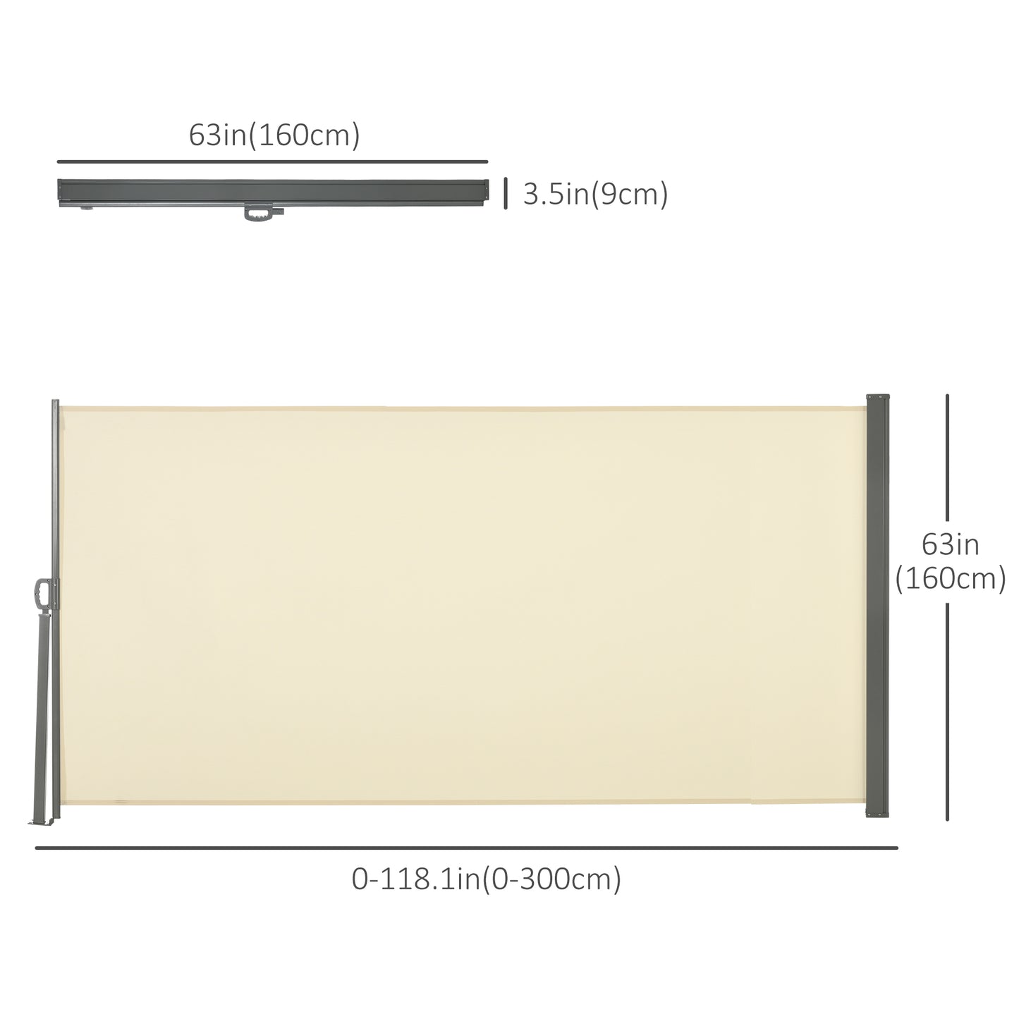 Outsunny 118" x 63" Retractable Side Awning Patio Outdoor Folding Privacy Screen with Resistance to UV Rays & Wind, Grey
