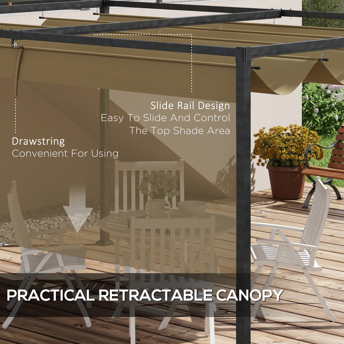 Outsunny 10x7ft Pergola with Retractable Roof Outdoor Patio Sun Shelter Garden Grape Tent Water-resistant Yard Shade Grey