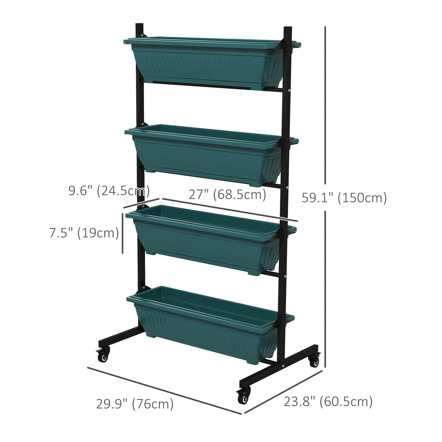 Outsunny 4-Tier Vertical Raised Garden Planter with 4 Boxes, Wheels, Outdoor Plant Stand for Vegetable Flowers, Brown